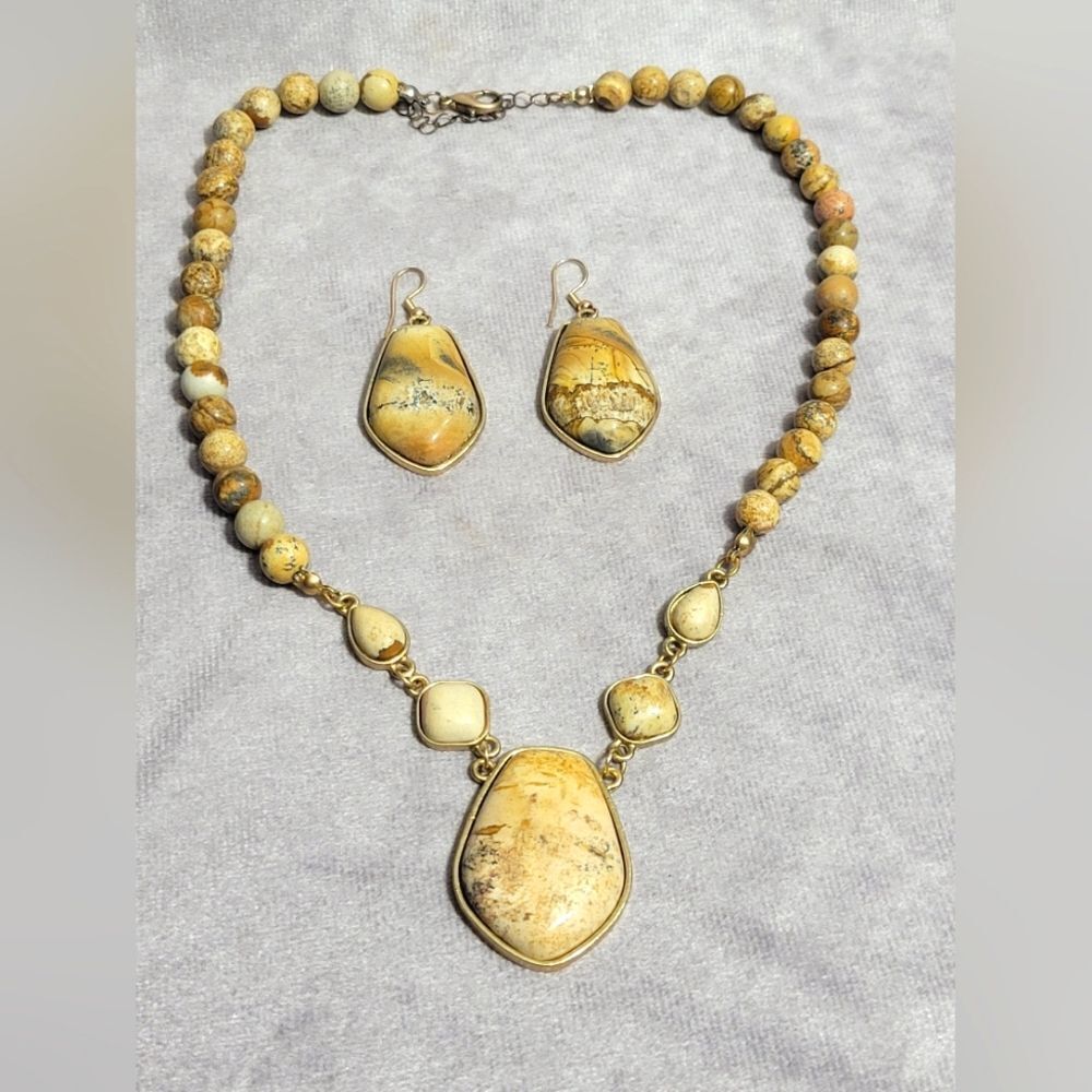 Picture Jasper Earrings and Pendant Necklace